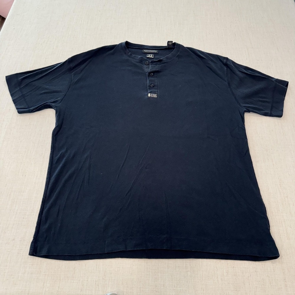 Scotch & Soda Henley Shirt Mens XL Blue Cotton Jersey Short Sleeve Basic Tee